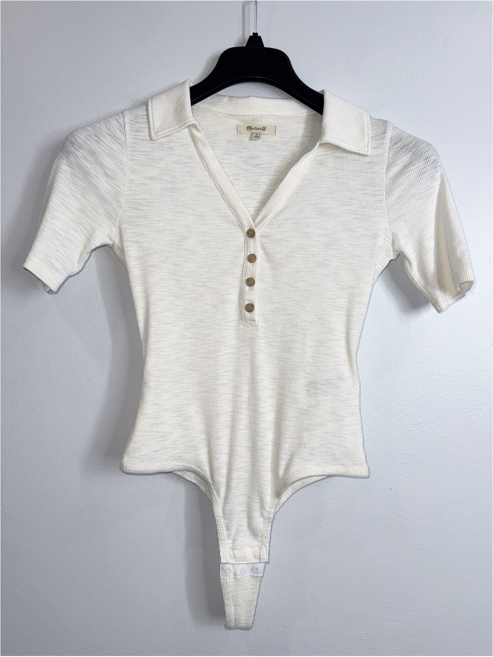 Madewell ribbed ivory short sleeve bodysuit size small - Picture 2 of 6